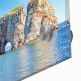 Close-up of a stunning acrylic glass artwork showcasing a vibrant, textured landscape with intricate rock formations, perfect for modern home decor.