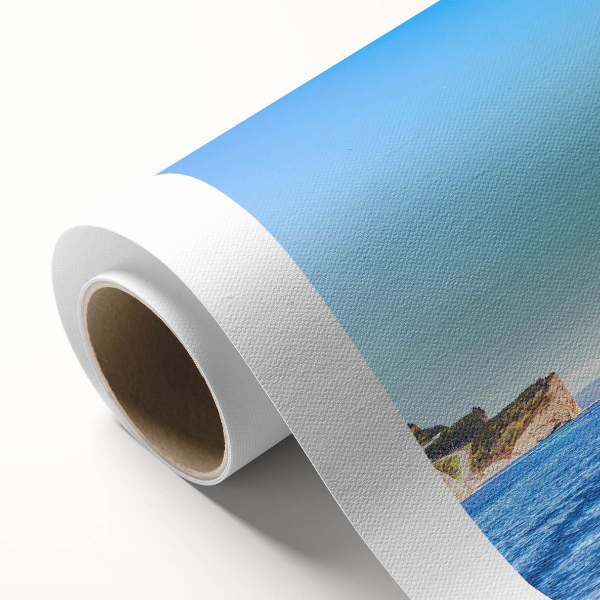 Rolled canvas artwork showcasing a vibrant abstract landscape featuring textured rocks in earthy tones, ideal for modern home decor, presented in protective packaging.