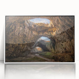 Framed acrylic wall art featuring a striking landscape design with textured rocks and earthy tones, ideal for enhancing modern decor in living spaces.
