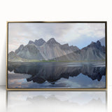 Framed acrylic wall art showcasing a vibrant landscape with striking rock formations and golden accents, perfect for enhancing modern home decor.