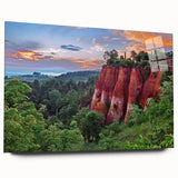 Acrylic wall art piece showcasing an abstract landscape design featuring bold rock formations in earthy tones, viewed from an elegant side angle, perfect for modern decor.