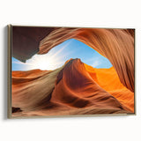 Framed canvas wall art showcasing a modern landscape design with golden accents, highlighting textured rocks and vibrant colors, perfect for contemporary decor.