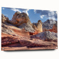 Acrylic wall art collection showcasing a vibrant landscape design featuring textured rocks in a modern side view, elegantly displayed with decorative pins.