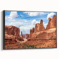 Framed canvas wall art showcasing a stunning landscape design with textured rocks and vibrant colors, viewed from the side, perfect for home decor.