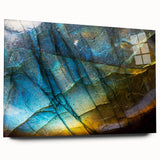 Acrylic glass wall art featuring a vibrant landscape design with colorful rocks, displayed from a side view, showcasing its sleek modern edges and artistic details. Perfect for enhancing contemporary home decor.