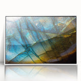 Framed acrylic wall art featuring a serene landscape design with rocks and greenery, presented in a sleek white frame, ideal for modern home decor.