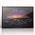 Framed acrylic wall art featuring a stunning landscape design with rocky terrain, presented in a sleek black frame, perfect for modern home decor.