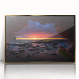 Framed wall art showcasing a stunning landscape design with vibrant rock formations and a sleek gold frame, perfect for modern home decor and aesthetics.