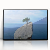 Framed acrylic wall art showcasing a serene landscape with rocks, designed to enhance any modern decor. The artwork features a sleek black frame and vivid colors, perfect for adding an artistic touch to living spaces.