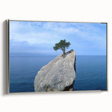 Framed canvas wall art showcasing a modern landscape design with rocky textures and a silver frame, ideal for contemporary home decor.