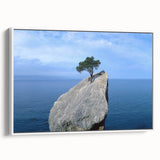 Framed canvas wall art showcasing a stunning landscape design with rocky formations and a serene color palette, perfect for home decor enhancement.