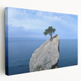 Stretched canvas wall art showcasing a vibrant landscape design with rocky formations, featuring rich colors of blue and earthy tones, perfect for modern decor.