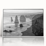 Framed acrylic wall art featuring a serene seascape design with calming blue and white tones, showcased from a front view against a minimalist background. Ideal for coastal-themed decor.