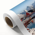 Rolled canvas wall art showcasing a serene seascape design with vibrant blues and soft whites, elegantly packaged in a protective cardboard tube for easy display.