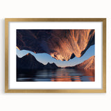 Framed wall art featuring a serene seascape design with soft blue and gold tones, elegantly matted and showcased in a gold frame, perfect for coastal-themed decor.
