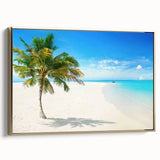 Elegant framed canvas artwork showcasing a serene seascape design with vibrant blues and gold accents. Perfect for enhancing modern home decor, this piece adds a touch of sophistication and tranquility to any room. Ideal for art enthusiasts seeking a coastal aesthetic.