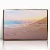 Framed acrylic wall art featuring a serene seascape design with gold accents, perfect for enhancing home decor in coastal or modern settings.