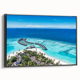 Framed canvas wall art showcasing a serene seascape design with calming blue and green hues, viewed from the side, perfect for coastal-themed decor.