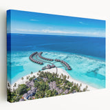 Stretched canvas wall art showcasing a serene seascape design with calming blues and greens, perfect for enhancing coastal-themed home decor.