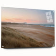 Acrylic glass wall art collection showcasing a vibrant seascape design in a modern frame, highlighted with decorative pins, ideal for contemporary home decor.