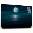 Acrylic glass wall art featuring a vibrant seascape design, showcased from a side view with pins for hanging, ideal for modern home decor.