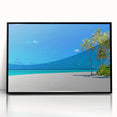 Framed wall art from the Landscapes & Seascapes Design collection, showcasing a serene coastal view with vibrant colors in a sleek black frame, perfect for modern decor.