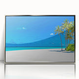 Framed acrylic wall art featuring a serene seascape design with silver accents, showcasing calming blues and whites, ideal for coastal home decor.