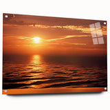 Acrylic glass wall art collection showcasing vibrant seascape landscapes, side view highlighting unique design and pin mounting for modern decor.
