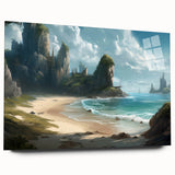 Acrylic glass wall art design showcasing a vibrant landscape and seascape collection, viewed from the side. The piece highlights rich colors and intricate details, perfect for enhancing modern interiors. Ideal for art enthusiasts seeking captivating decor.