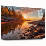 Acrylic glass wall art from the Landscapes & Seascapes collection, showcasing vibrant ocean waves and sunset hues, elegantly displayed in a side view without pins.