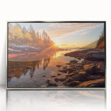 Framed acrylic wall art showcasing a serene seascape design, featuring calming blues and silver accents, perfect for enhancing home decor with a coastal touch.