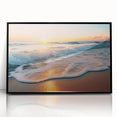 Framed black acrylic wall art showcasing a serene seascape design with vibrant colors and intricate details, perfect for enhancing modern home decor and creating a calming atmosphere.