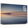 Acrylic glass wall art showcasing a vibrant seascape design, displayed from a side view with visible mounting pins, perfect for modern home decor aesthetics.
