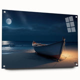 Acrylic glass wall art featuring a serene seascape design, side view showcasing the artwork mounted with pins, perfect for enhancing modern home decor.