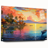 Acrylic glass wall art collection showcasing a vibrant seascape design, featuring a side view with decorative pins. Perfect for modern home decor and coastal themes.
