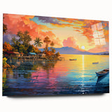 Acrylic glass wall art design showcasing a serene seascape with vibrant colors, framed elegantly, highlighting waves and coastal elements. Perfect for modern decor.