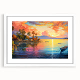 Framed wall art featuring a serene seascape design, showcasing calming blues and whites, elegantly presented with a white mat and modern frame. Perfect for enhancing home decor.