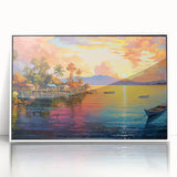 Framed acrylic wall art featuring a serene seascape design with calming blue and white tones, ideal for coastal-themed decor, displayed from a front view.