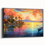 Framed canvas wall art showcasing a serene seascape design, featuring calming blue tones and intricate details, presented from a black side view for elegance.
