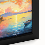 Framed canvas art featuring a vibrant seascape design with rich blues and greens, showcasing waves crashing against rocks, perfect for coastal-themed decor.