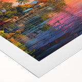 Rolled canvas artwork showcasing a vibrant seascape design with rich blues and greens, highlighting waves and sunset hues, ideal for coastal home decor.