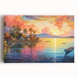 Beautiful stretched canvas wall art featuring a serene seascape design with vibrant blues and soft whites, perfect for enhancing coastal-themed interiors.