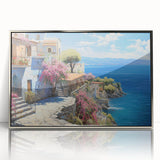 Framed acrylic wall art from the Landscapes & Seascapes collection showcasing a serene coastal scene with silver accents, perfect for enhancing modern home decor.