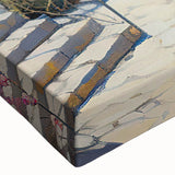 Close-up of a stretched canvas showcasing a vibrant seascape design, highlighting rich blues and greens, perfect for coastal home decor and artistic ambiance.