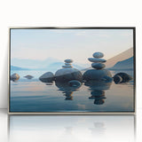 Framed acrylic wall art collection featuring a serene seascape landscape design, with silver accents and a sleek front view, perfect for modern home decor.
