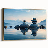 Framed canvas wall art showcasing a stunning seascape design with vibrant colors, featuring a gold frame and side view for elegant home decor enhancement.