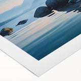 Vibrant rolled canvas wall art depicting a serene seascape with soft waves and a colorful sunset, ideal for coastal decor, packaged securely for delivery.