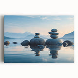 Stretched canvas wall art featuring a serene seascape design, showcasing vibrant blues and soft whites, ideal for coastal-themed decor.