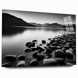 Acrylic glass wall art showcasing a serene seascape design with vibrant blues and soft whites, presented from a side view, ideal for coastal-themed decor.