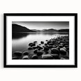 Black-framed wall art showcasing a vibrant seascape design with calming blues and greens, elegantly matted for a sophisticated look, perfect for home decor.